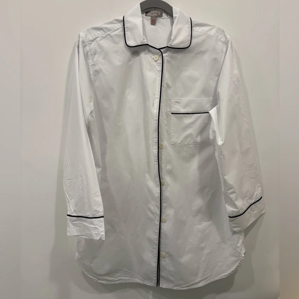 J Crew white nightshirt black trim cotton size S long sleeve button down front